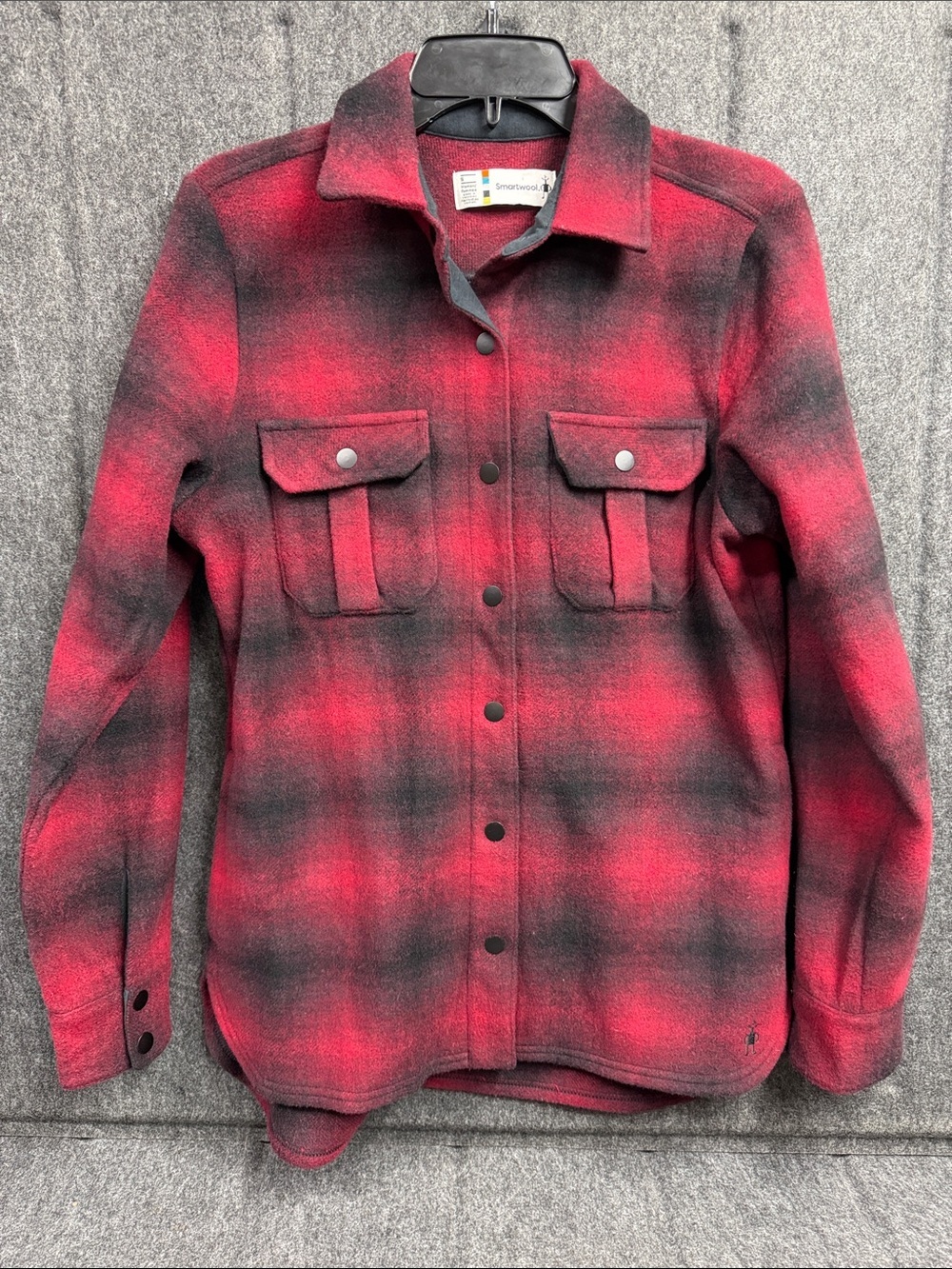 Smartwool Red and Black Plaid Snap-Front Wool Shirt Jacket